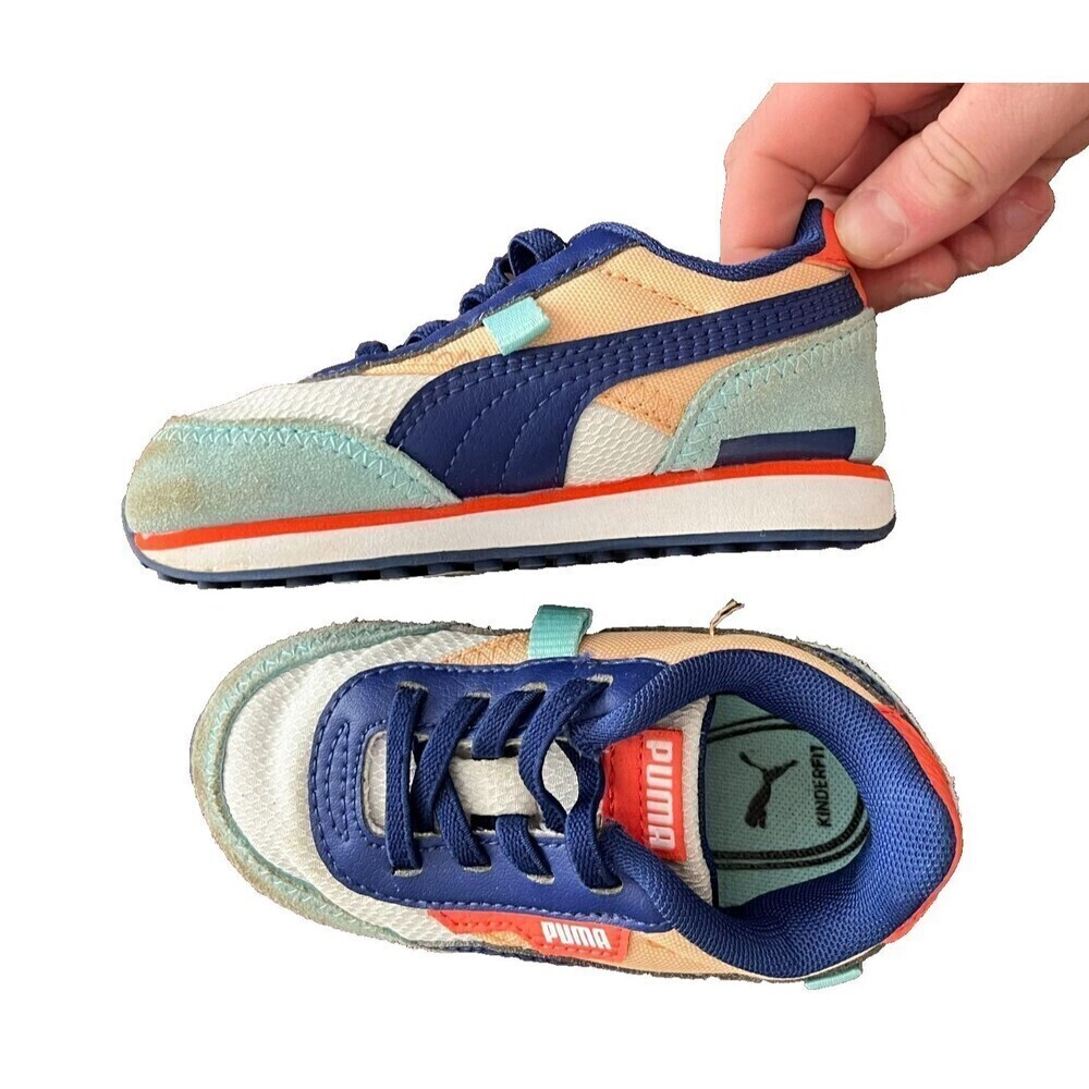 Puma Kinderfit Toddler Blue White Sneakers 6C Active Run Comfort Lace Up Low Top